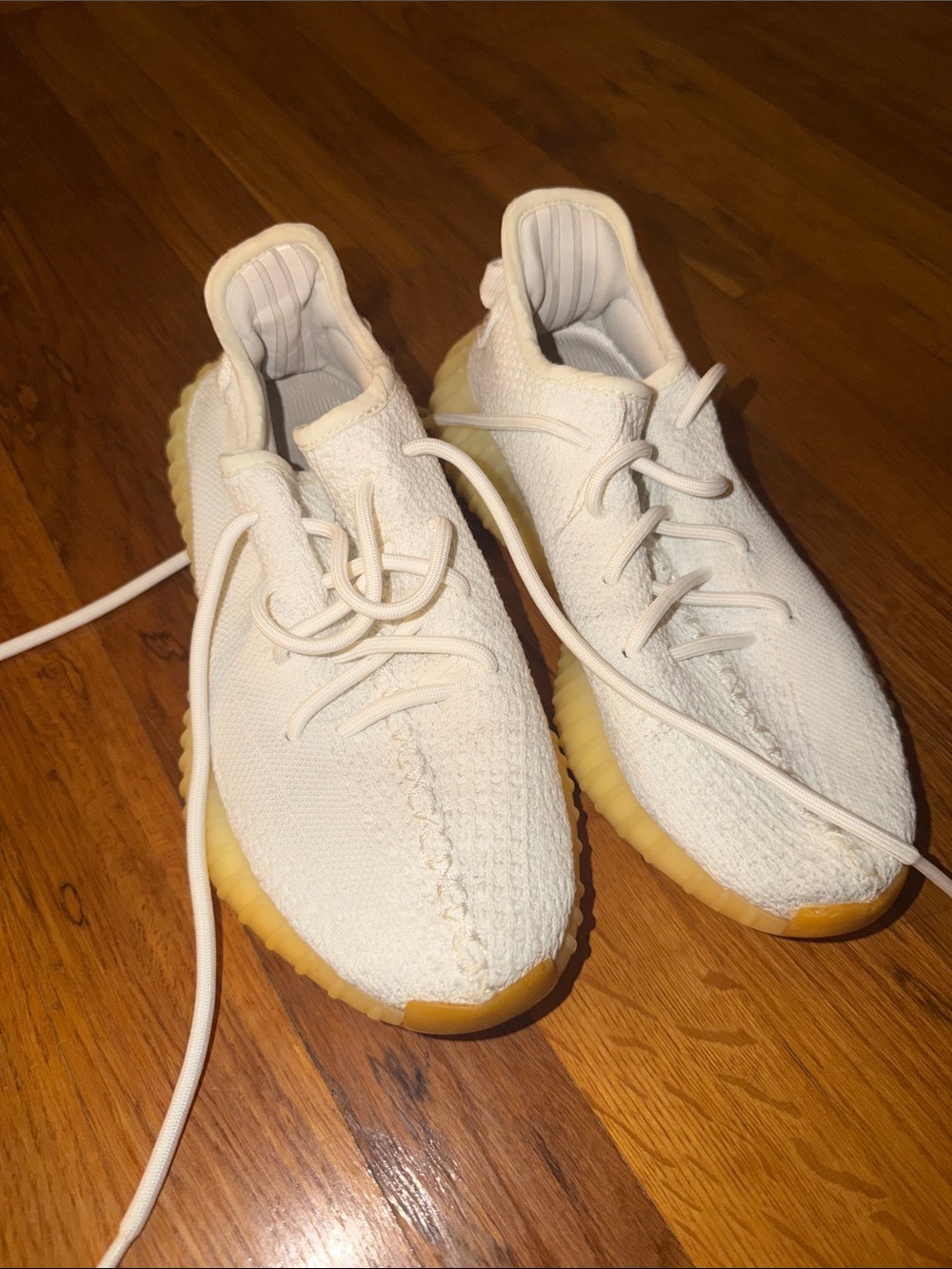Yeezy Kids Cream White Knit Sneakers with Gum Sole